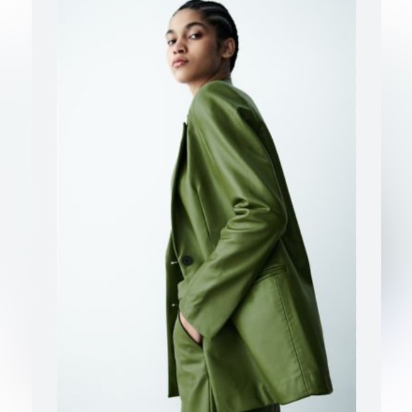 Zara Jackets & Blazers - Zara Faux Leather Blazer. Green. Size medium. EUC.